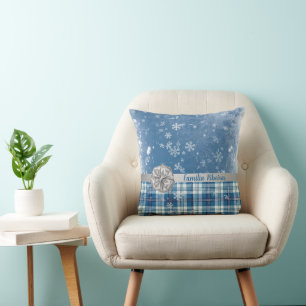 Personaliza Navidad Elegante Cuadriculado Azul Cushion