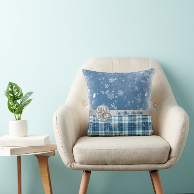 Personaliza Navidad Elegante Cuadriculado Azul  Cushion (Chair)