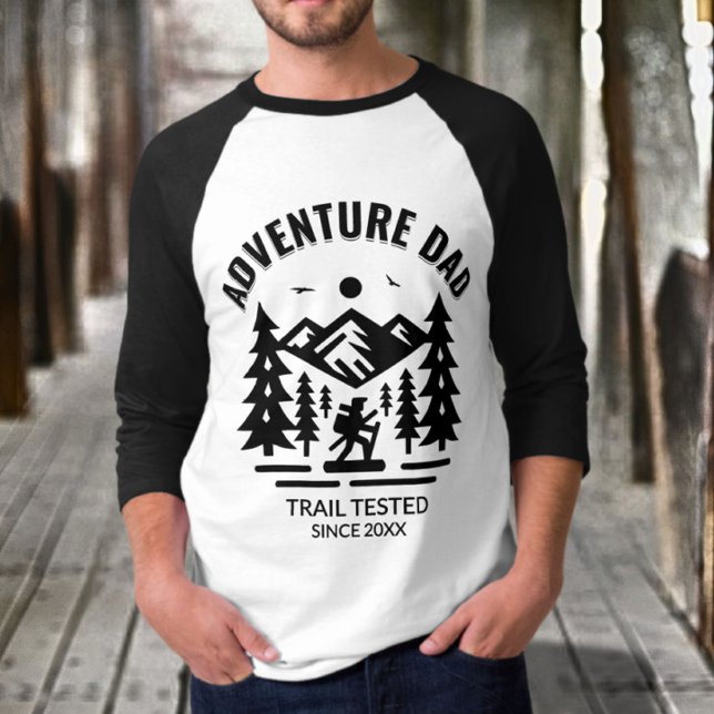 Personalizable 3/4 Black and White Adventure Dad T-Shirt (Creator Uploaded)