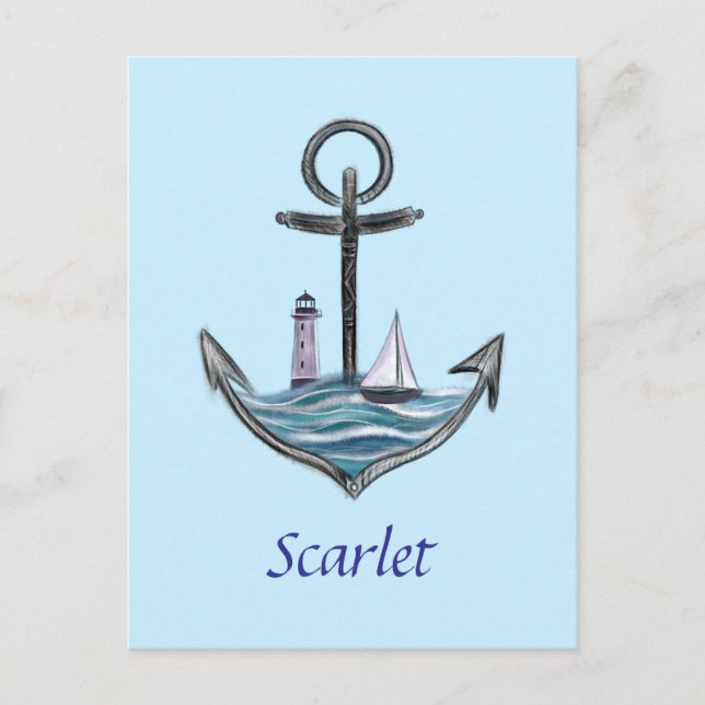 Personalizable Anchor & Lighthouse (Version 1) Postcard (Front)