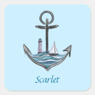 Personalizable Anchor & Lighthouse (Version 1) Square Sticker