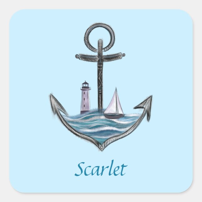 Personalizable Anchor & Lighthouse (Version 1) Square Sticker (Front)