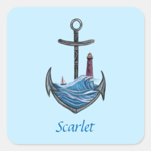 Personalizable Anchor & Lighthouse (Version 3) Square Sticker