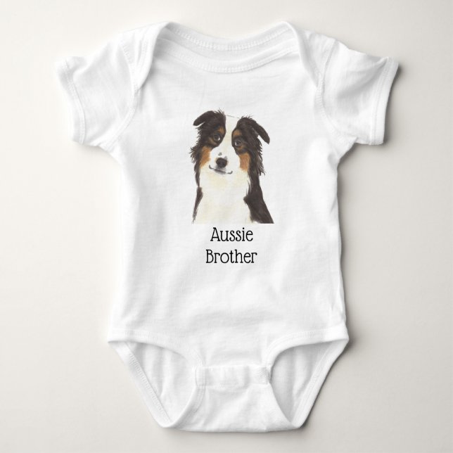 Personalizable Aussie Australian Shepherd Baby Bodysuit (Front)