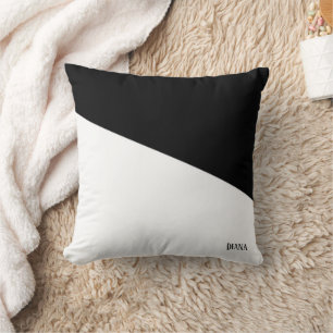 Personalizable black and white abstract diagonal cushion
