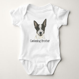 Personalizable Black and White Cattledog Heeler Baby Bodysuit