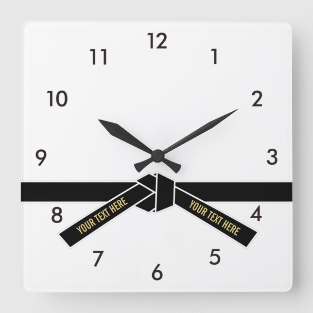 Personalizable Black Belt (Kuro-obi) Square Wall Clock (Front)