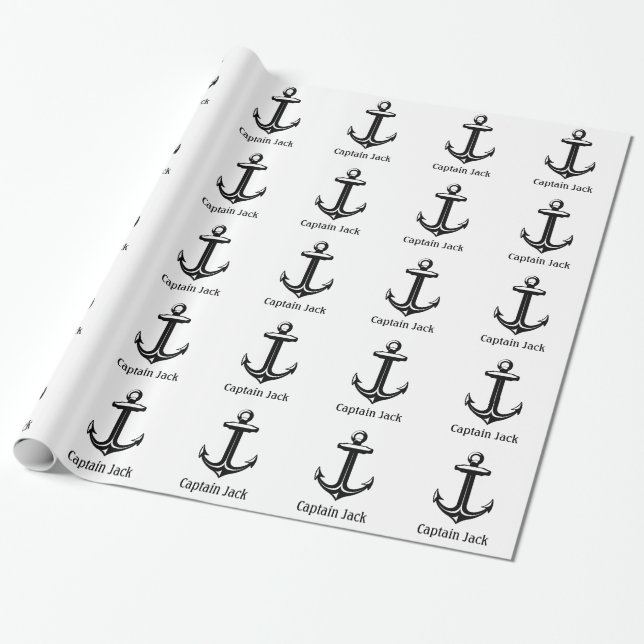 Personalizable Black Nautical Anchor Wrapping Paper (Unrolled)