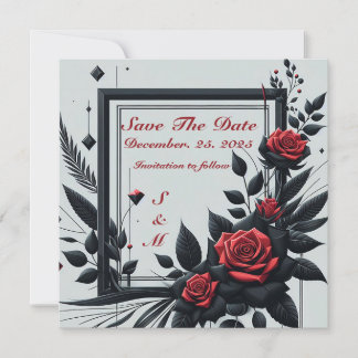 Personalizable Black & Red 3d Floral Invitation