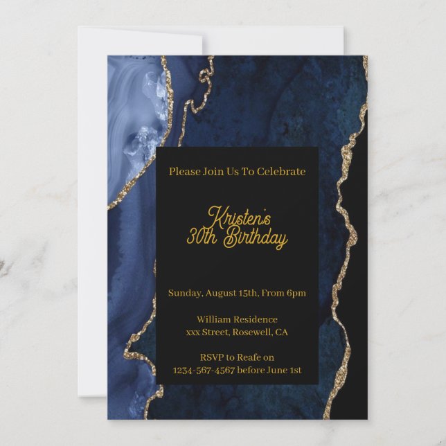 Personalizable Blue Birthday Invitation (Front)