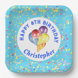 Personalizable Blue Happy Birthday Balloon Design Paper Plate