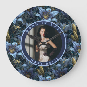 Personalizable Blue Lilies Charm Mum’S Birthday Large Clock