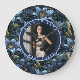 Personalizable Blue Lilies Charm Mum’S Birthday Large Clock