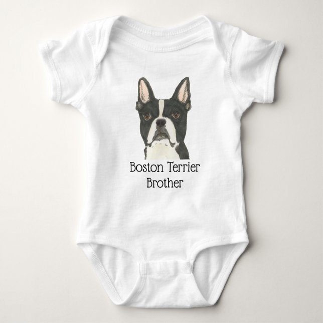 Personalizable Boston Terrier Dog Baby Bodysuit (Front)