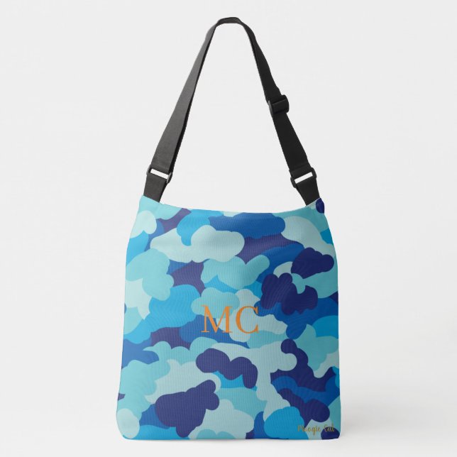 Personalizable Camo Camouflage Blue Green Clouds Crossbody Bag (Front)