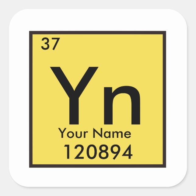 Personalizable chemical element square sticker (Front)