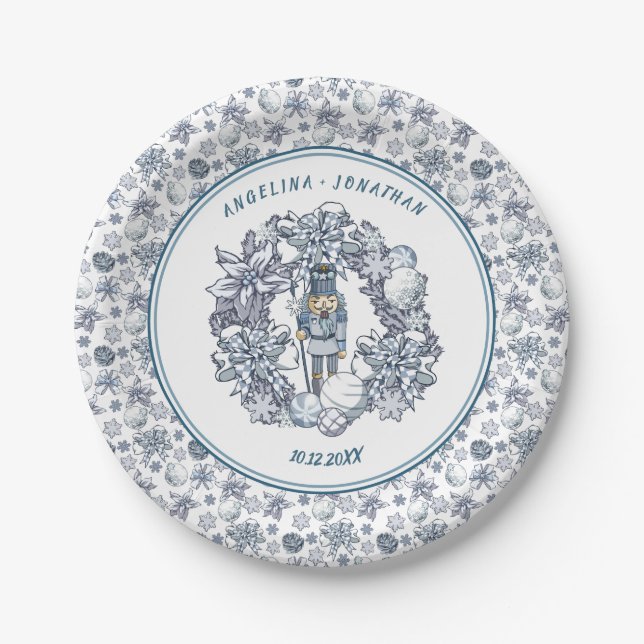 Personalizable Christmas Nutcracker Wreath Wedding Paper Plate (Front)