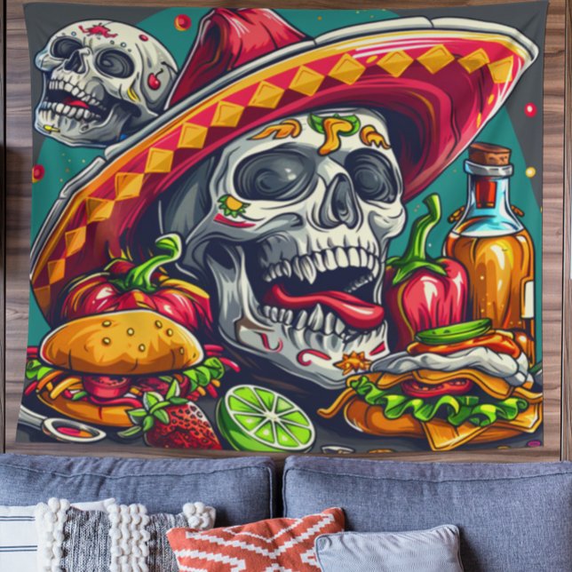 Personalizable Cinco de Mayo Skull Tapestry (Creator Uploaded)
