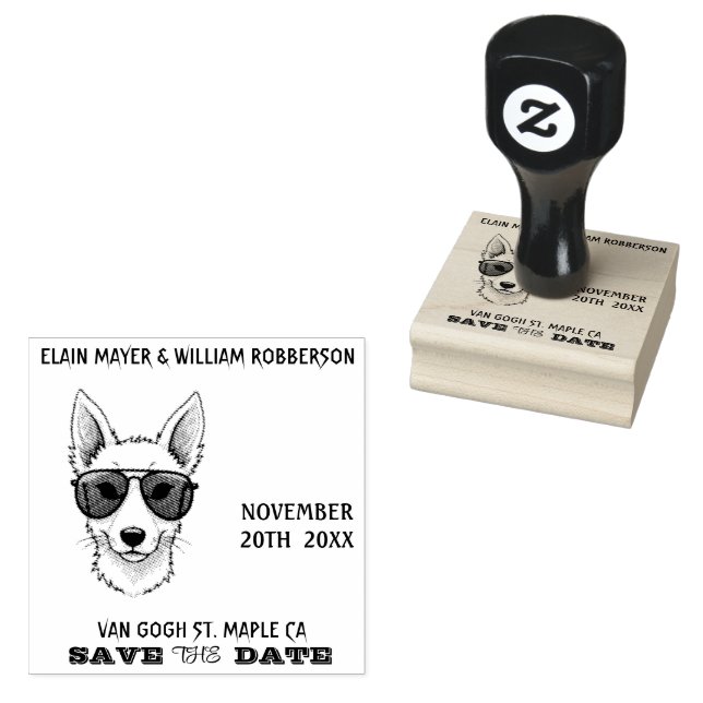Personalizable Cool Dog Save the Date  Rubber Stamp (Stamped)