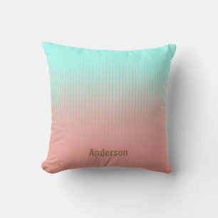 Personalizable Coral Pink Turquoise Blue Stripes Cushion