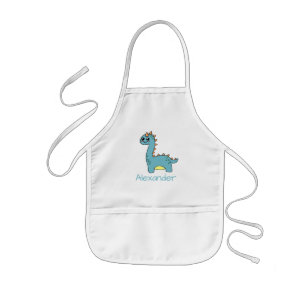 Personalizable cute blue-green dinosaurus kids apron