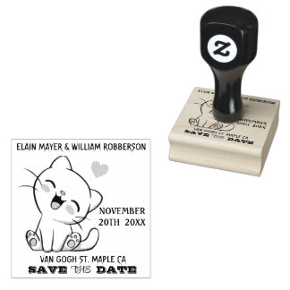 Personalizable Cute Cat Save the Date Rubber Stamp