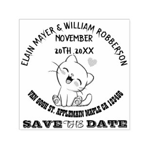 Personalizable Cute Cat Save the Date   Self-inking Stamp