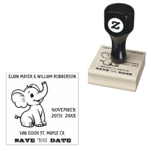 Personalizable Cute Elephant Save the Date  Rubber Stamp