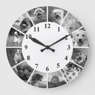 Personalizable Dog Clock B+W Custom Photo Collage