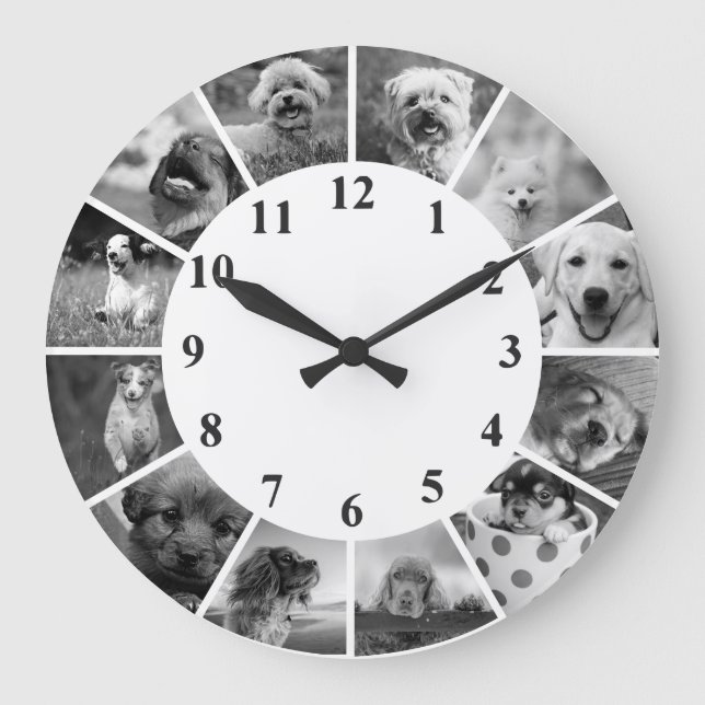 Personalizable Dog Clock B+W Custom Photo Collage (Front)