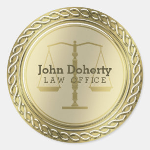 Personalizable Elegant Golden Scales of Justice Classic Round Sticker