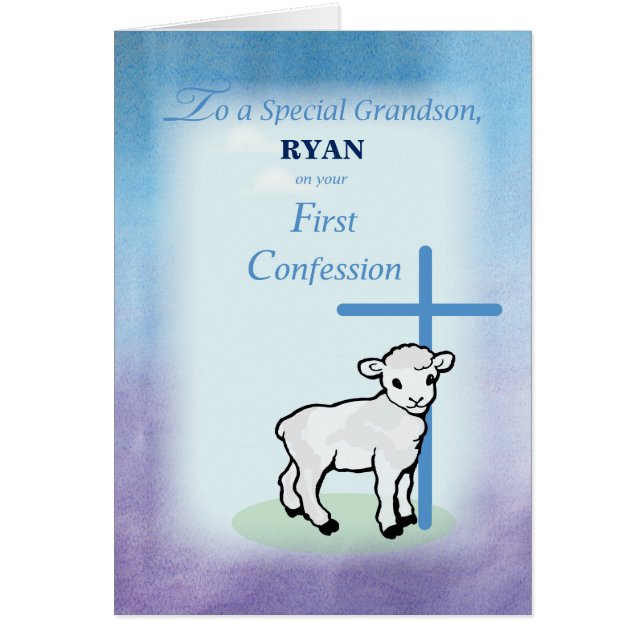 Personalizable Grandson, First Confession, Lamb (Front)