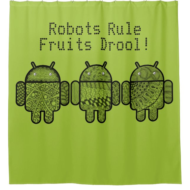 Personalizable Green Open Source Geeky Robots Shower Curtain (Front)