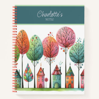 Personalizable Happy Homes and Whimsical Trees Notebook