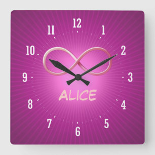 Personalizable Infinity Symbol on Pink Background Square Wall Clock