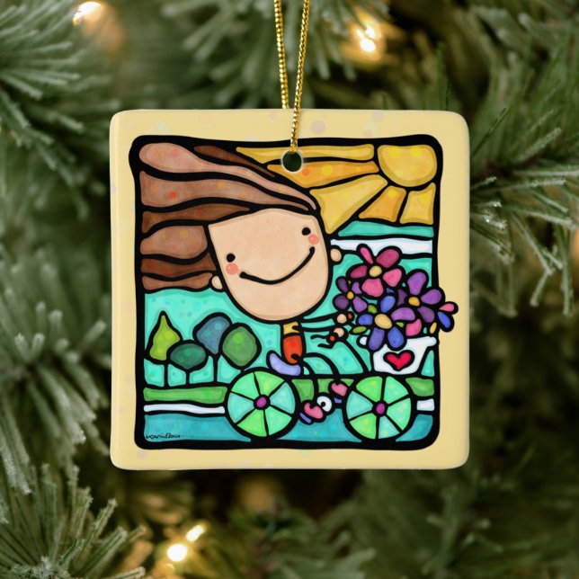 Personalizable Loves Bicycle Riding Girl Ride Bike Ceramic Ornament (Tree)