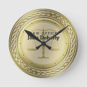 Personalizable Luxury Golden Scales of Justice Round Clock