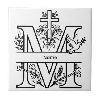 Personalizable M Christian Monogram Ceramic Tile