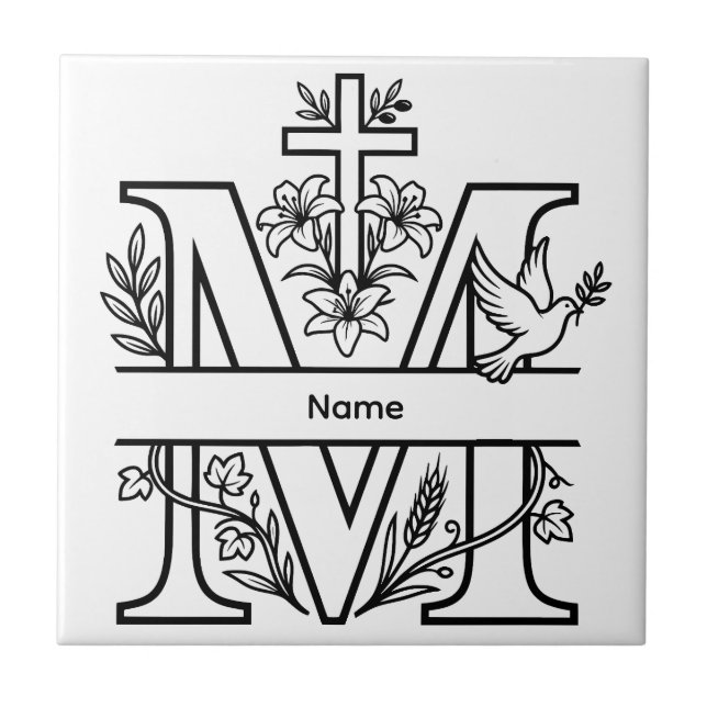 Personalizable M Christian Monogram  Ceramic Tile (Front)