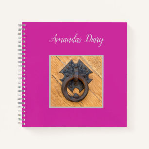 Personalizable modern pink diary with knocker notebook