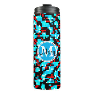 Personalizable Multicolored Red Blue Black Pixels Thermal Tumbler