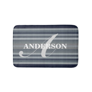 Personalizable Navy Stripes Bath Mat