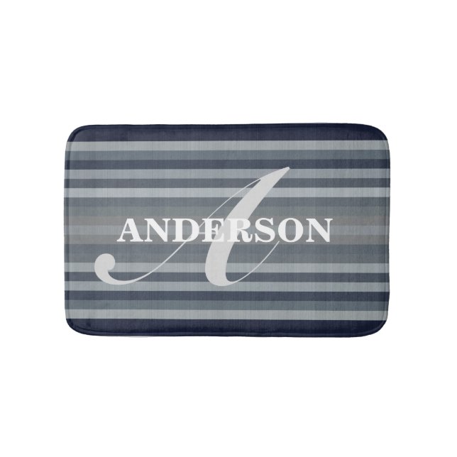 Personalizable Navy Stripes Bath Mat (Front)