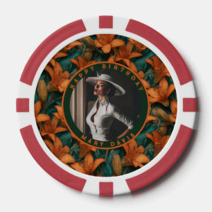 Personalizable Orange Lilies Charm Beach Party Poker Chips
