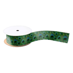 Personalizable Peacock Feather Craft Ribbon Teal Satin Ribbon