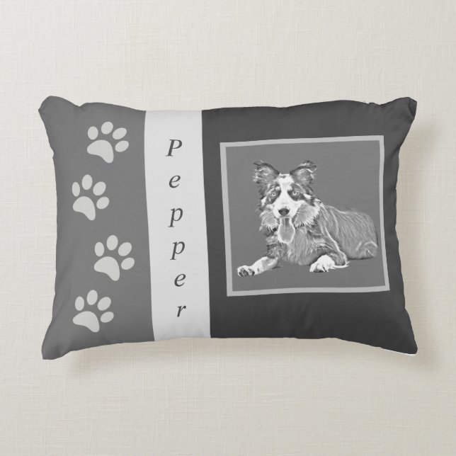 Personalizable Pencil Border Collie Accent Pillow (Front)