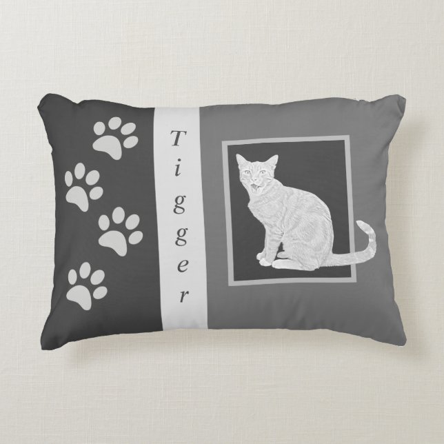 Personalizable Pencil Tabby Cat Accent Pillow (Front)