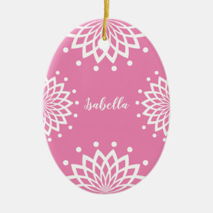 Personalizable Pink & White Simple Vintage Easter Ceramic Ornament