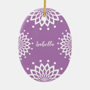 Personalizable Purple&White Simple Vintage Easter Ceramic Ornament