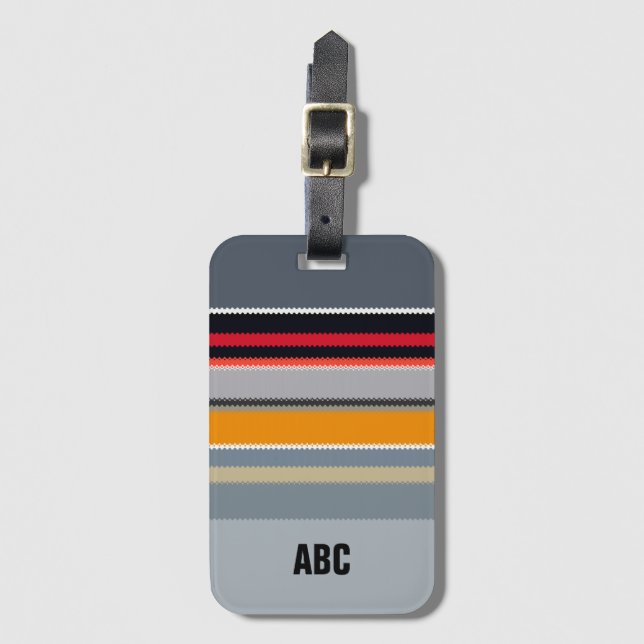 Personalizable Red Yellow Blue Silver Stripes Luggage Tag (Front Vertical)